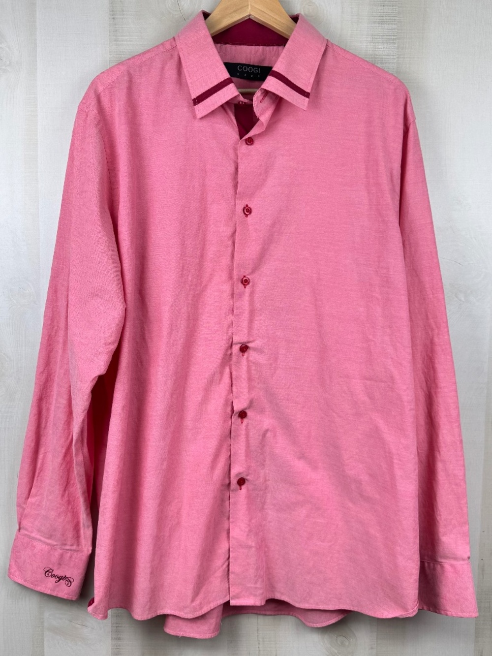 Coogi Luxe Men’s Long Sleeve Button Up Dress Shirt Pink Contrast Cuffs 3XL